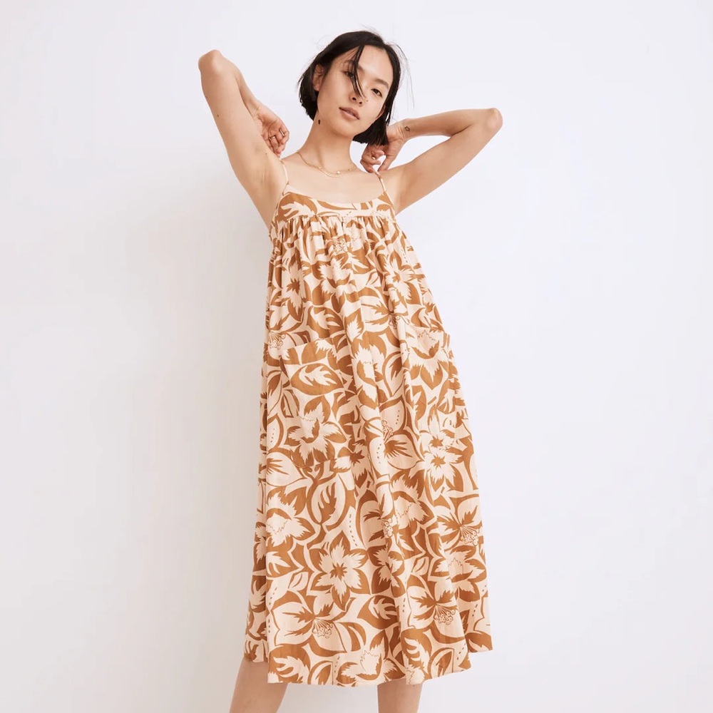 Madewell Linen-Blend Cami Midi Dress in Tropicale Floral